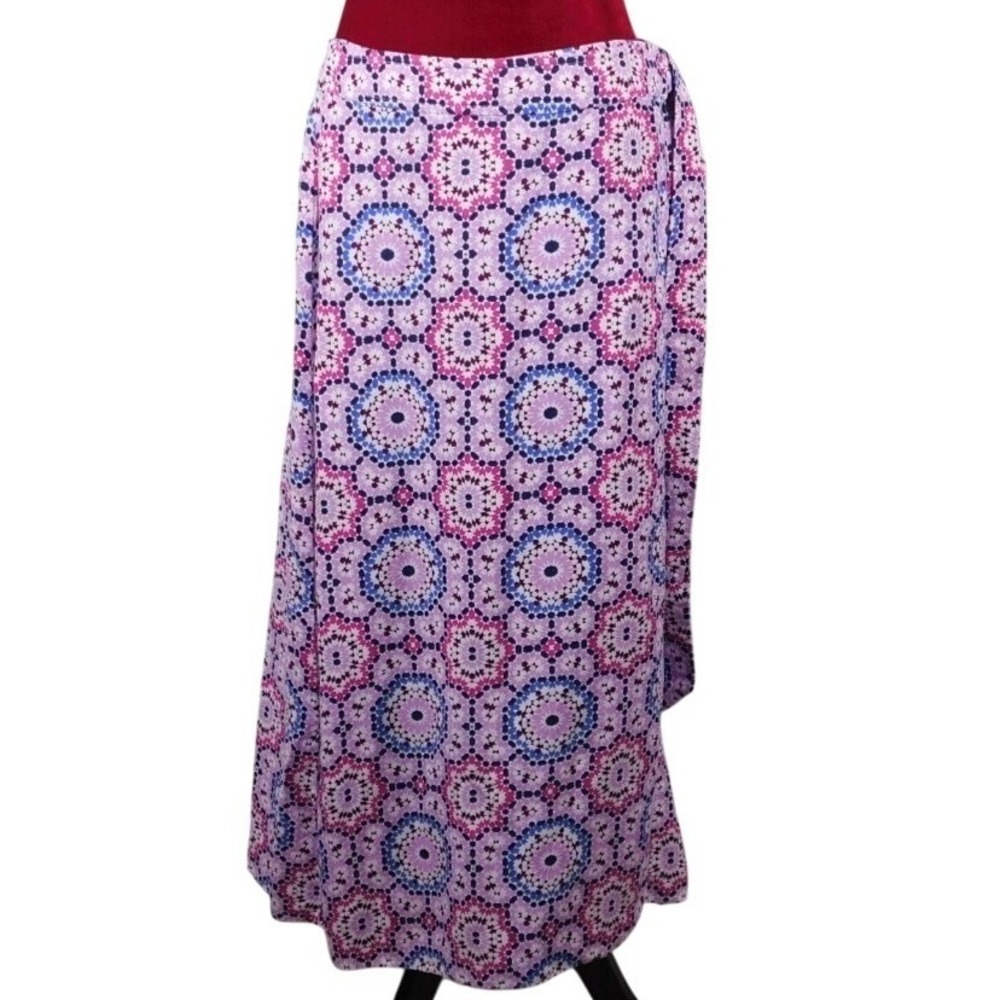 LOFT NWT Maxi Wrap Skirt Sz 14 Boho Geometric Lavender Purple Blue Pink‎ D45